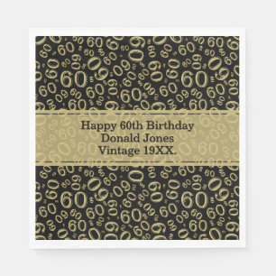 60th Birthday Age Number Pattern Gold/Black Napkins