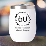 60th Birthday Aged to Perfection Custom Name Year Thermal Wine Tumbler<br><div class="desc">Super fun 60th birthday gift - wine or coffee tumbler features text that reads "Vintage - aged to perfection" Add the birthday person's age, year and name. So easy to customize - you can even change the text color. This makes a truly one of a kind birthday gift that will...</div>
