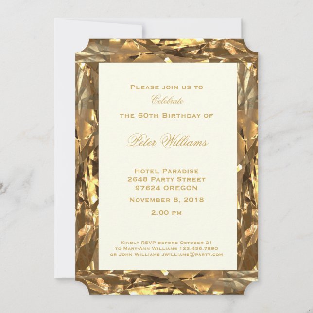 60th Birthday Anniversary Gold Ivory Elegant Invitation (Back)