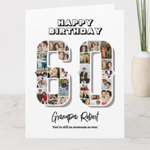 60th Birthday Anniversary Number 60 Photo Collage Card
