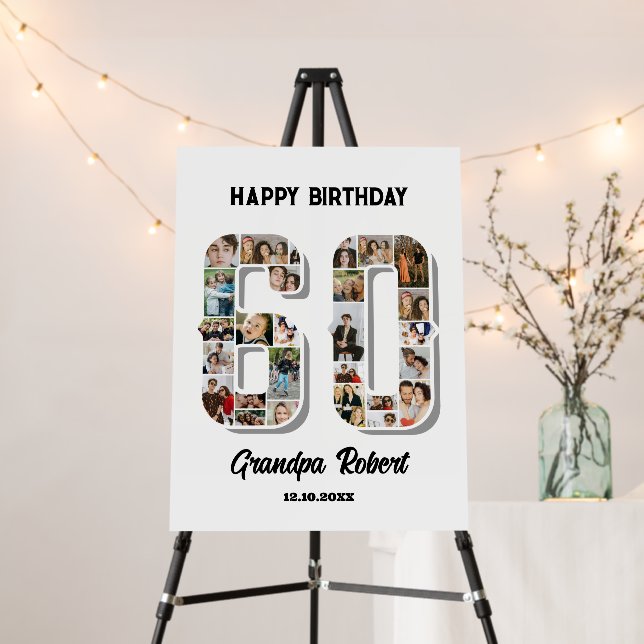 60th Birthday Anniversary Number 60 Photo Collage Foam Board (In Situ (Stand))