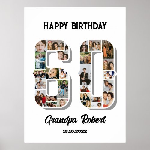 60th Birthday Anniversary Number 60 Photo Collage Poster