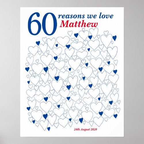 60th Birthday Any Color Guest Book Poster