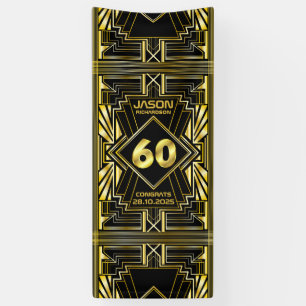60th Birthday Art Deco Gold Black Great Gatsby Banner