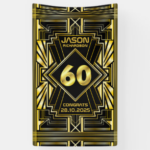 60th Birthday Art Deco Gold Black Great Gatsby Banner