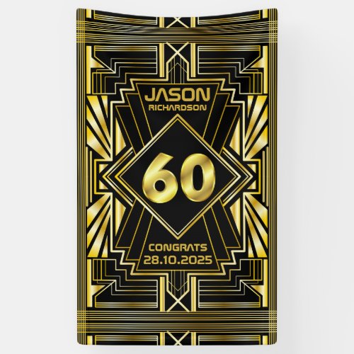 60th Birthday Art Deco Gold Black Great Gatsby Banner