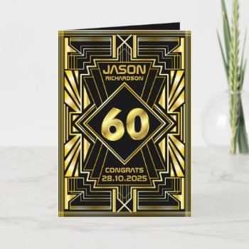 60th Birthday Art Deco Gold Black Great Gatsby Card by BCVintageLove at Zazzle