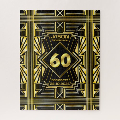 60th Birthday Art Deco Gold Black Great Gatsby Jigsaw Puzzle