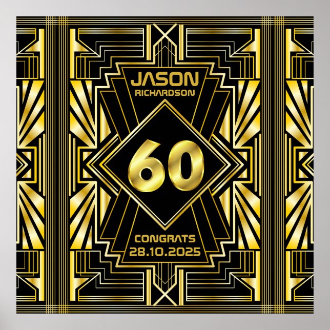 60th Birthday Art Deco Gold Black Great Gatsby Poster (Front)