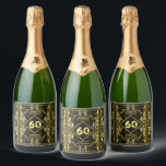 60th Birthday Art Deco Gold Black Great Gatsby Sparkling Wine Label<br><div class="desc">Celebrate your milestone birthday in style with this unique Art Deco-style,  Great Gatsby-inspired design featuring geometric shapes in bright gold over black background. An elegant,  classy,  gender neutral look perfect for commemorating that special birthday with the jazz-infused taste of the Roaring Twenties.</div>