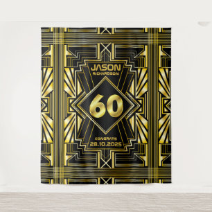 60th Birthday Art Deco Gold Black Great Gatsby Tapestry