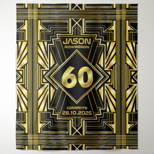60th Birthday Art Deco Gold Black Great Gatsby Tapestry