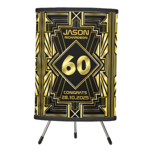 60th Birthday Art Deco Gold Black Great Gatsby Tripod Lamp