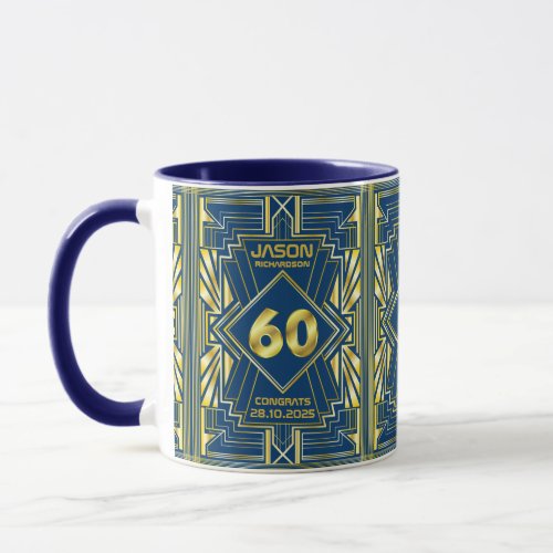 60th Birthday Art Deco Gold Blue Great Gatsby Mug