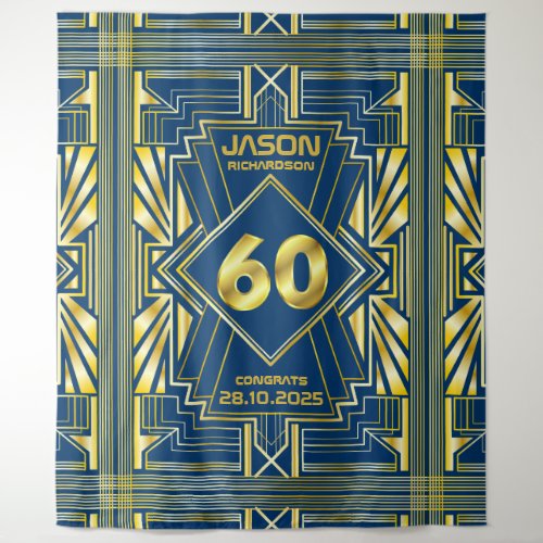 60th Birthday Art Deco Gold Blue Great Gatsby Tapestry