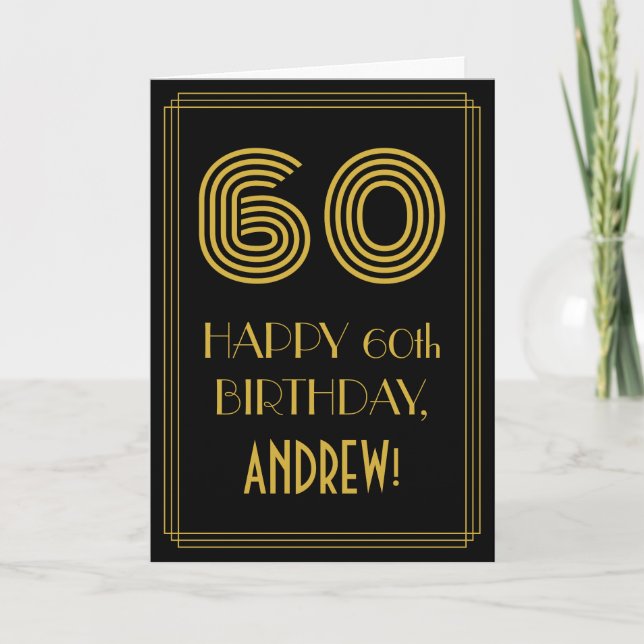 60th Birthday: Art Deco Inspired Look "60" & Name Card (Front)