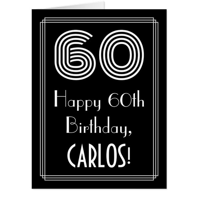 60th Birthday — Art Deco Inspired Look “60” + Name Card (Front)
