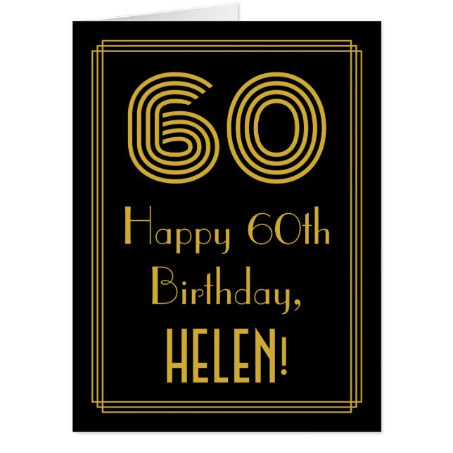 60th Birthday: Art Deco Inspired Look “60” + Name Card (Front)