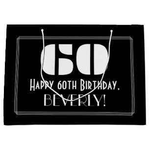 60th Birthday ~ Art Deco Inspired Look "60" + Name Large Gift Bag
