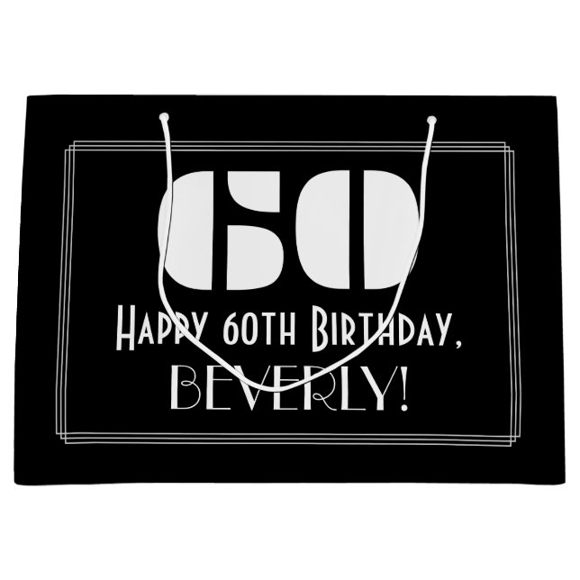 60th Birthday ~ Art Deco Inspired Look "60" + Name Large Gift Bag (Front)