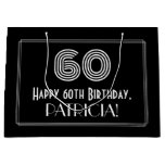 [ Thumbnail: 60th Birthday — Art Deco Inspired Look "60" & Name Gift Bag ]