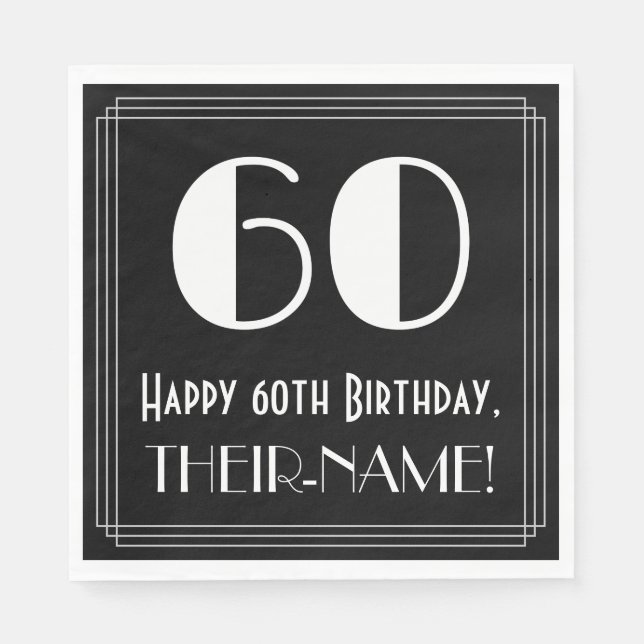60th Birthday ~ Art Deco Inspired Look "60", Name Napkins (Front)