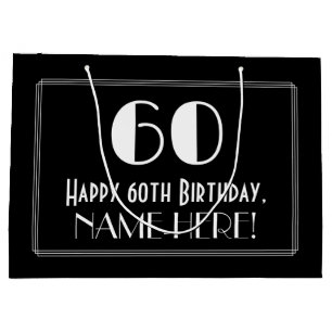 60th Birthday: Art Deco Inspired Style "60", Name Large Gift Bag