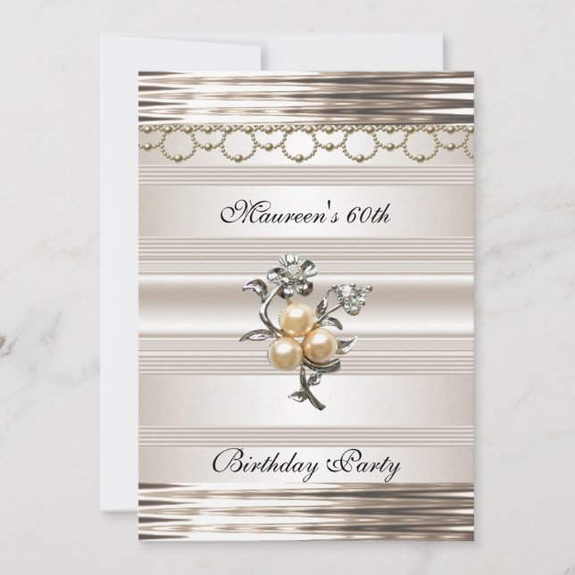 60th Birthday Art Deco Light Sepia Pearl Jewel Invitation (Front)