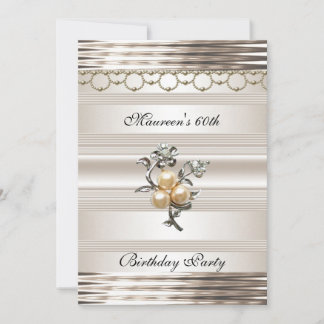 60th Birthday Art Deco Light Sepia Pearl Jewel Invitation