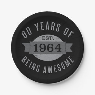 60th Birthday Awesome 1964 Paper Plates