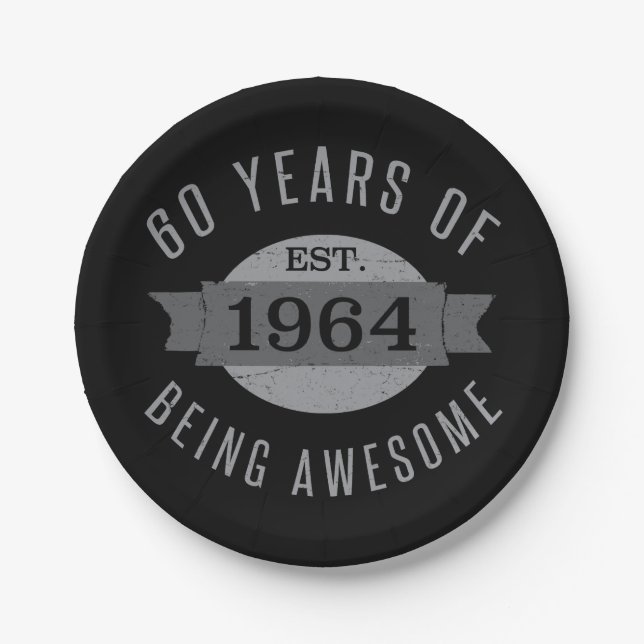 60th Birthday Awesome 1964 Paper Plates (Front)