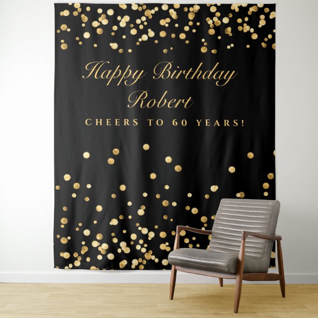 60Th Birthday Backdrop, Black And Gold Photobooth (In Situ)