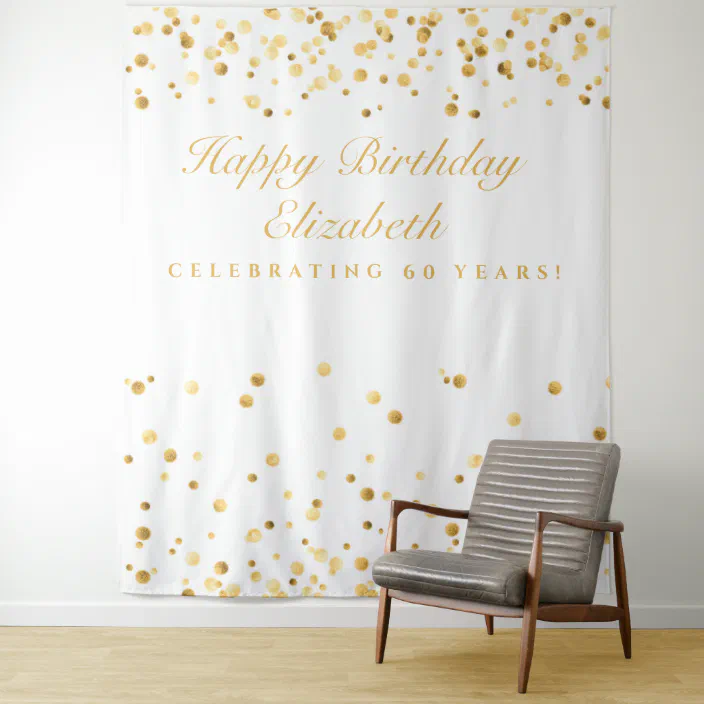60th Birthday Backdrop White And Gold Photobooth Zazzle Com