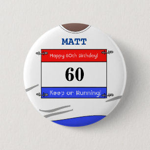 60th Birthday Badge for a Runner (White Top) Button