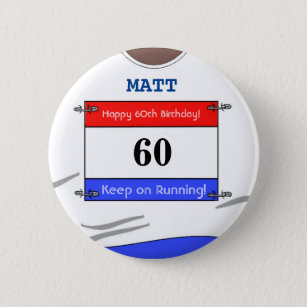60th Birthday Badge for a Runner (White Top) Button