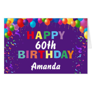 60th Birthday Balloons Purple Extra Large Jumbo Card