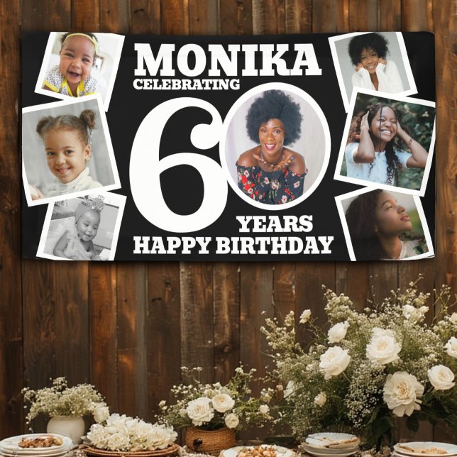 60th Birthday Banner Custom Photo black white (Creator Uploaded)