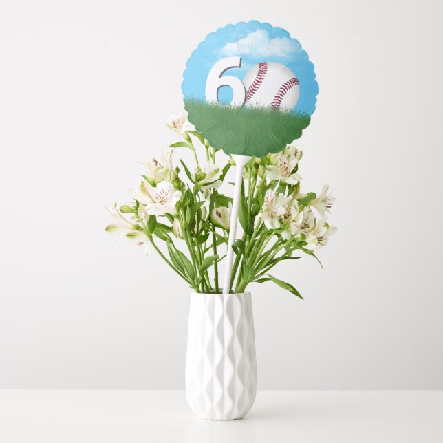 60th Birthday Baseball In Green Grass Balloon (Vase)