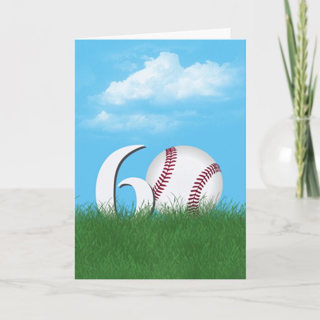 60th Birthday Baseball In Green Grass Card (Front)