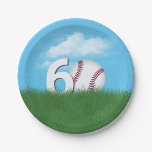 60th Birthday Baseball In Green Grass Paper Plates