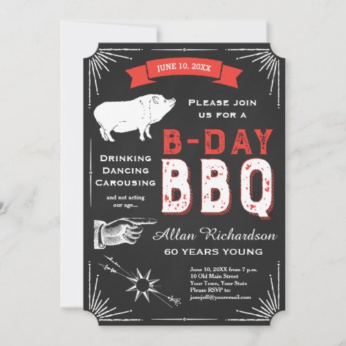 60th Birthday BBQ Party Chalkboard USA Vintage Invitation