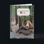 60th Birthday Bear In a Forest Card<br><div class="desc">A bear humorously poses with its paws resting on a wooden picnic table in a forest setting for a 60th birthday.</div>