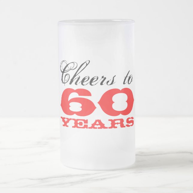 60th Birthday Beer Glass Gift for men Frosted Glass Beer Mug (Center)