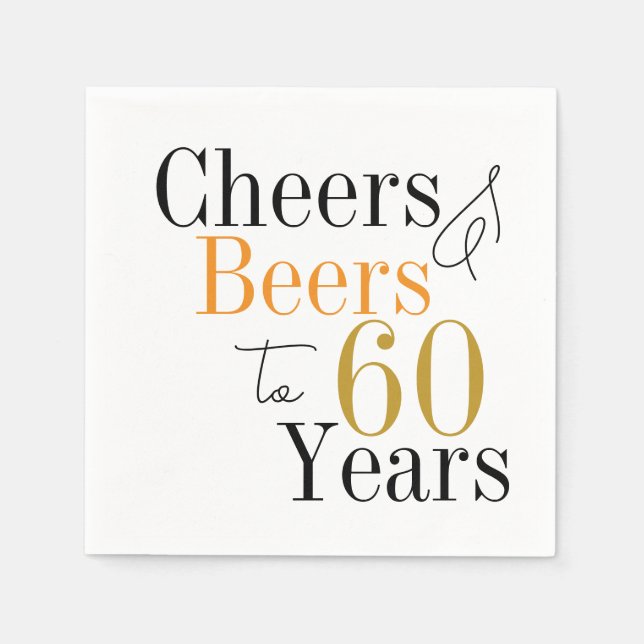 60th Birthday Beers and Cheers Minimal Party Napkins (Front)