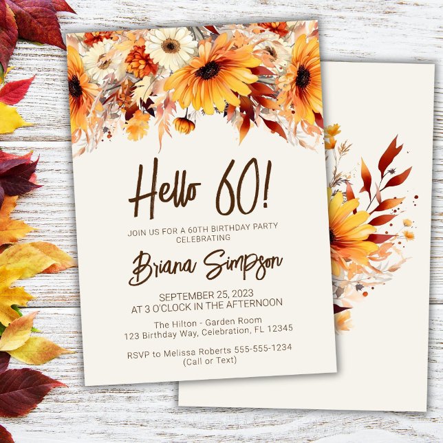 60th Birthday Beige Fall Floral Invitation (Creator Uploaded)