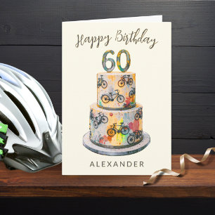 60th Birthday Bicycles Cake Colorful Personalized Card