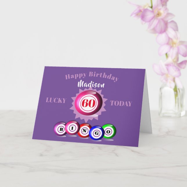 60th Birthday Bingo Balls Milestone Card (Orchid)