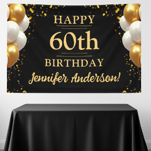 60th Birthday Black and Gold Celebration Banner