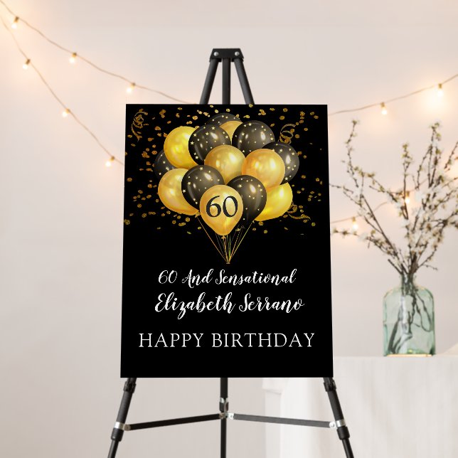 60th Birthday Black And Gold Foam Board (In Situ (Stand))
