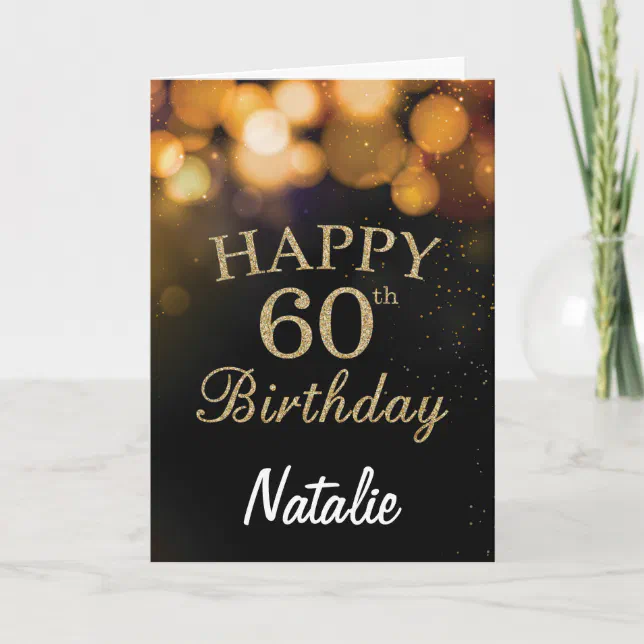 60th Birthday Black and Gold Glitter Card | Zazzle